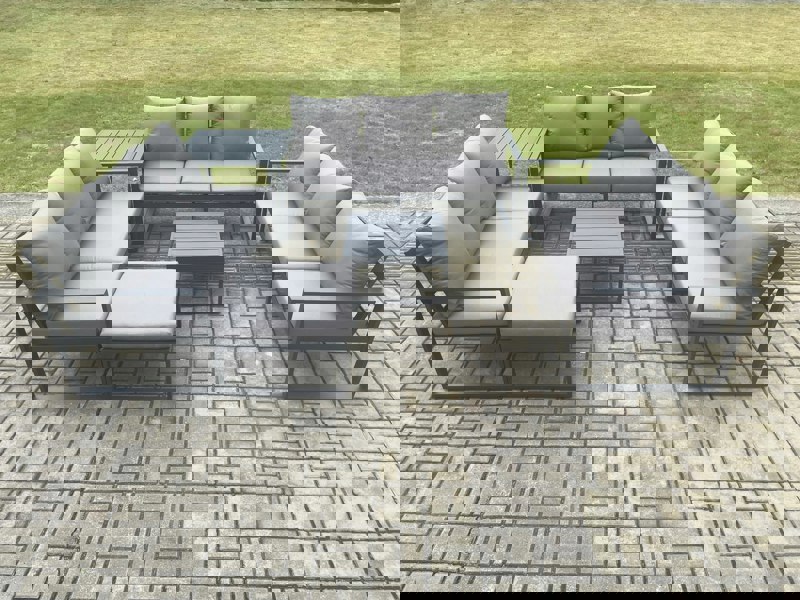 Fimous Aluminium 10 Seater Outdoor Garden Furniture Set Patio Lounge Sofa with Square Coffee Table Side Table Big Footstool Conservatory Set Dark Grey