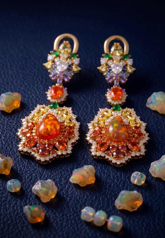 Latelita Frida Fire Opal Rainbow Drop Earrings Gold