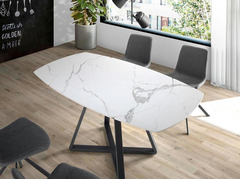 Angel Cerdá Oval Barrel porcelain marble and black steel extending dining table 1096