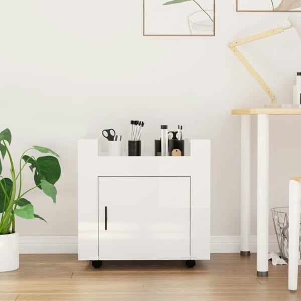 Berkfield Desk Trolley High Gloss White 60x45x60 cm Engineered Wood