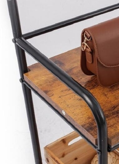 Modcraft Entryway Coat Hanger Stand with Shoe Bench & Mirror Black Rustic Oak Hallway Storage Unit