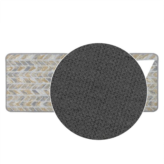 JVL Fiora Machine Washable Indoor Runner and Mat Set - Quartz Chevron