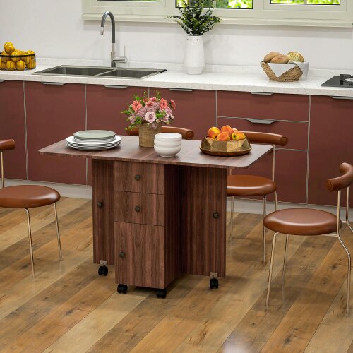Wyld Haus Difive Wooden Distressed Brown Drop Leaf Dining Table With Storage Seating 6