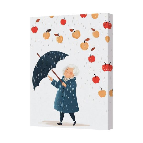 Benjamin Tate Design Rainy Day Apple Canvas Art Print With Umbrella Handmade In UK