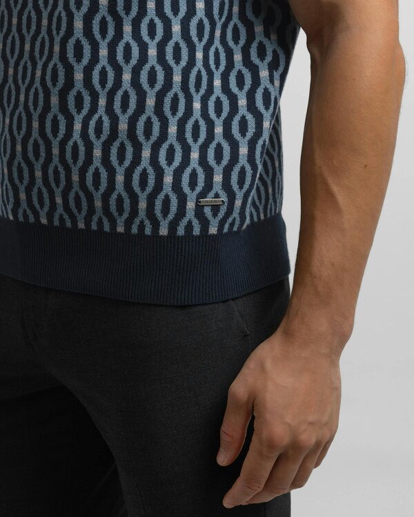 Steel & Jelly Kew - Geometric Diamond Jacquard Knitted Polo Shirt
