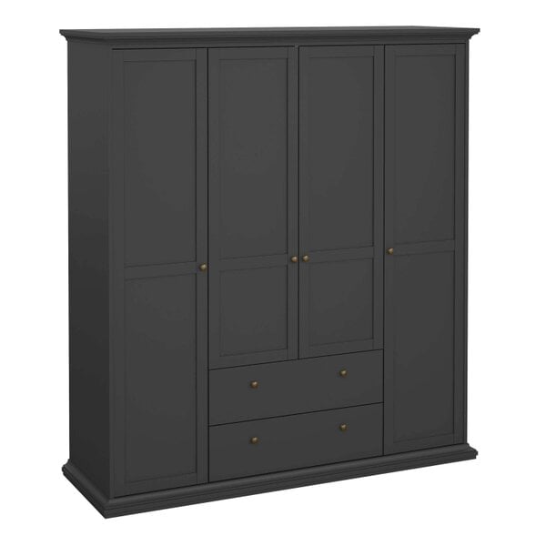 Wyld Haus Osaka Farmhouse Dark Grey Wooden Wardrobe 4 Doors 2 Drawers