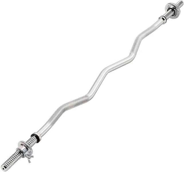 4FT EZ Curl Bar Standard Steel Chrome Barbell Anti-Slip Grips and Spinlock Collars for Weightlifting, Bodybuilding Strength Training