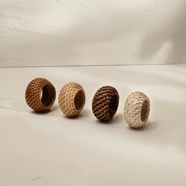 Coastal villa Homeware Round Wicker Napkin Rings In Four Colours