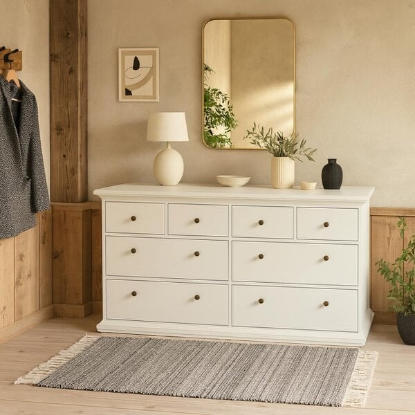 Wyld Haus Osaka Farmhouse Wide White Wooden Chest 8 Drawers