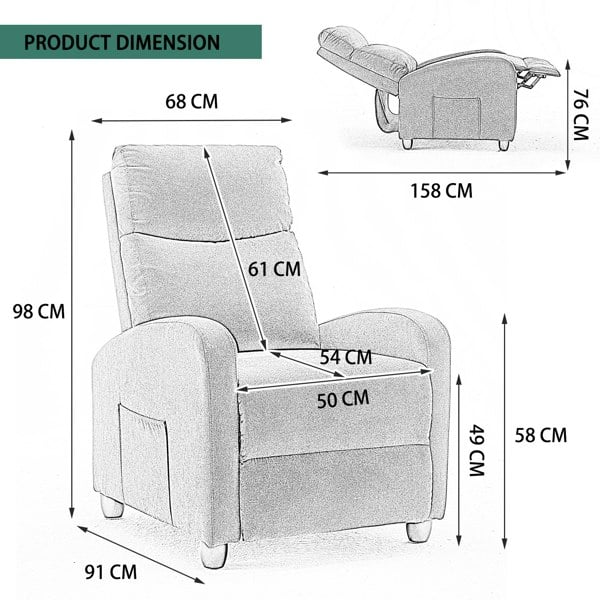 Furniture One Electric Massage Recliner Chair, Pushback Massage Armchair Chair with 8 Point Vibration Massage, Remote and Side Pocket