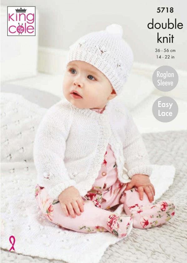 King Cole Baby Glitz DK Knitting Pattern 5718, Cardigans, Headwear, Blankets for Baby, 14 - 22 Inches - Easy