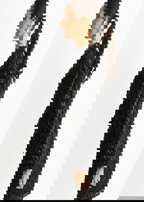 Gini London Black Sequin V Neck Belted Mini Dress