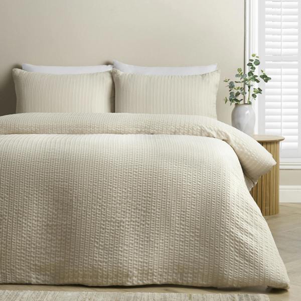 Catherine Lansfield Stripe Seersucker Duvet Cover Set Natural