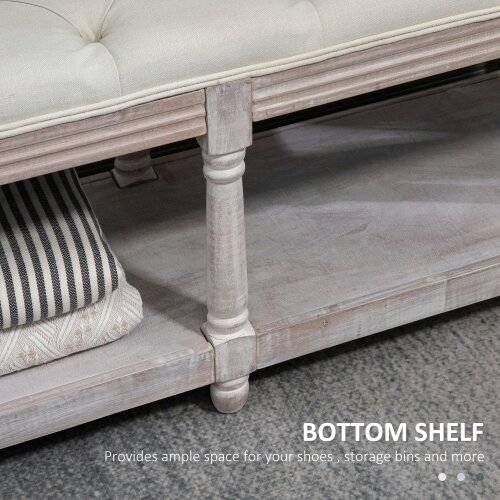 Wyld Haus Lono Cream 2 Tier Vintage Style Bed End Bench With Storage Shelf Tufted Diamond