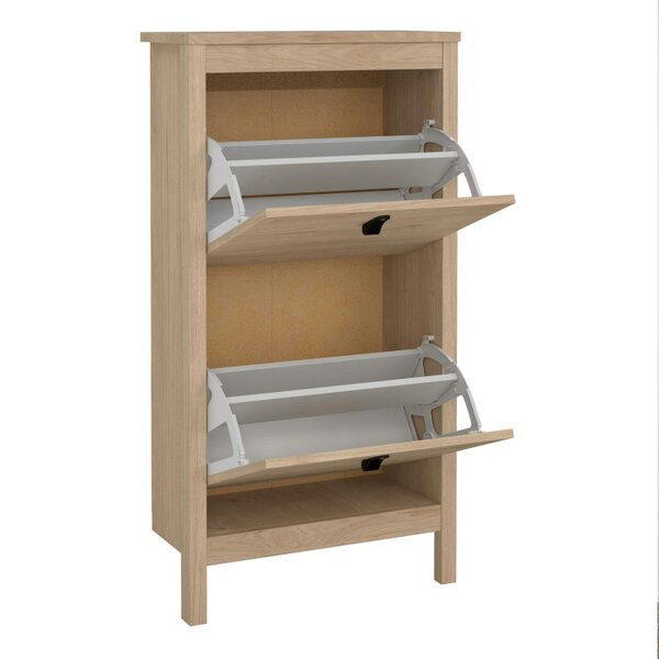 Wyld Haus Wildberry Natural Oak Wood Shoe Cabinet 2 Flip Doors