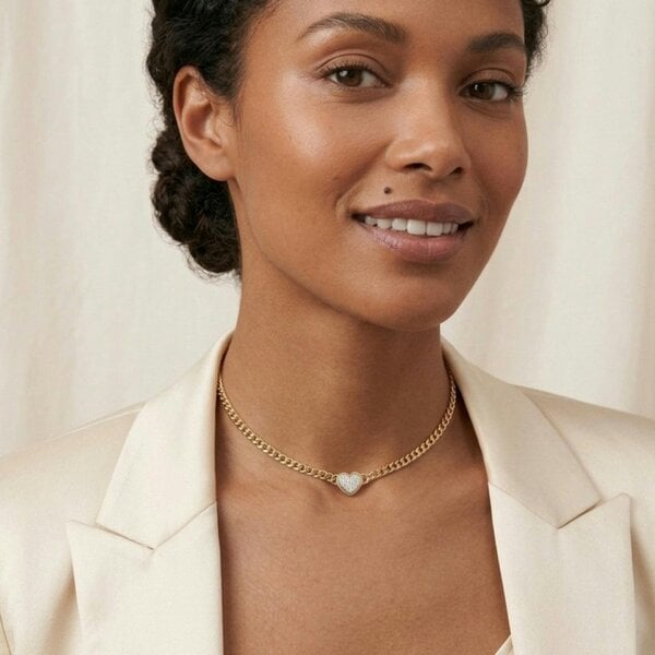BLOOMTINE Loves Frequency™ 18K Solid Gold Diamond Heart Choker Necklace