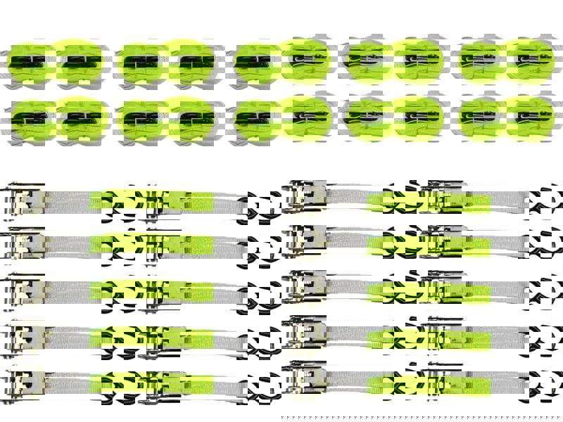 25MM Ratchet Straps 5 Metre 0.67 Ton x10 (800KG 5M Tie Down High Visibility S Hook)