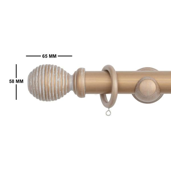 A.Unique Home Ribbed Wooden Curtain Pole with Rings and Fittings, In a Variety of Colours and Sizes (35mm) (180cm, Light Bronze)