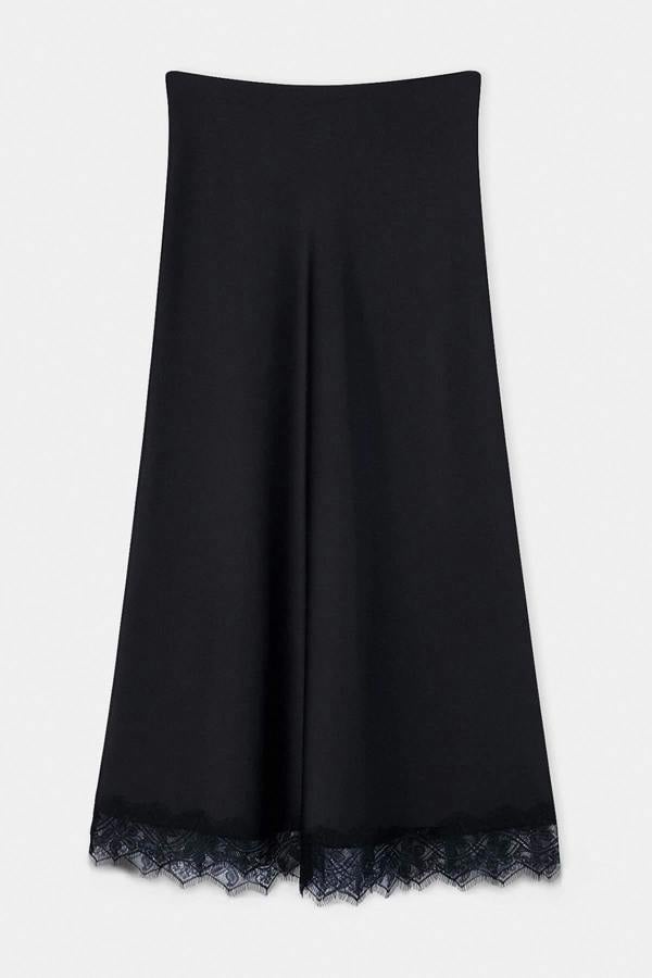 Lace Hem Elasticated Waist Maxi Satin Skirt
