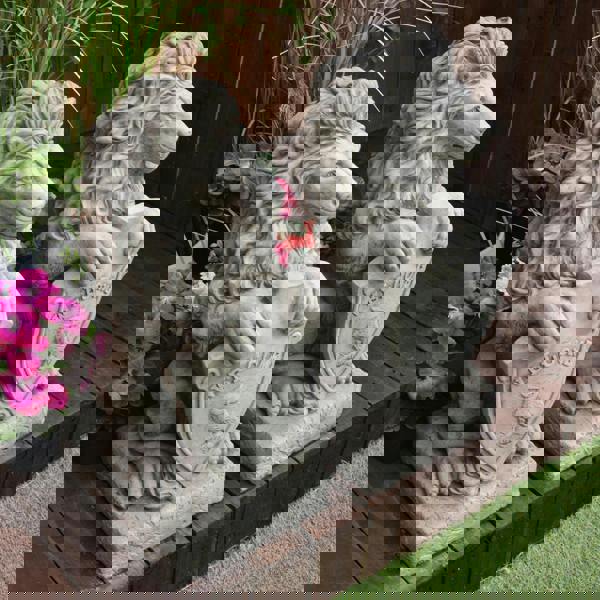 Pair of Gatepost Lion statues with Shield