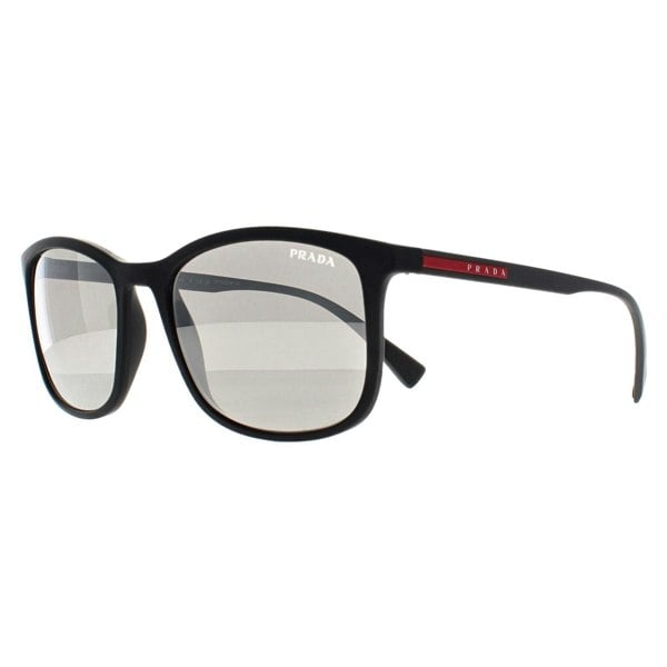 Prada Sport Sunglasses PS01TS DG02B0 Black Rubber Light Grey Silver Mirror