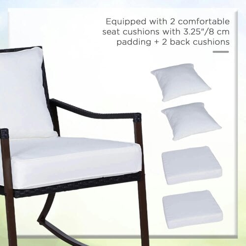Bobobiy Rattan Bistro Set, 3 Pieces Wicker Garden Set with Rocking Chairs and Round Glass Top Coffee Table, Brown