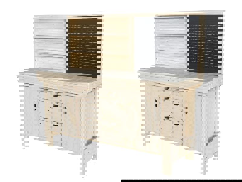 Acorn Heavy-Duty Cupboard Workbench (V.5) – Sturdy Wooden Workbench with Two Cupboards, One on Each side, Multiple Large Drawers, and Optional Back Panel or Pegboard, Ideal for Garages, Workshops, and Sheds