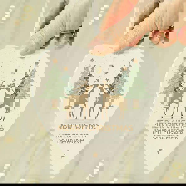 Personalised Memento Company Personalised Reindeer Couple Wooden Heart Decoration