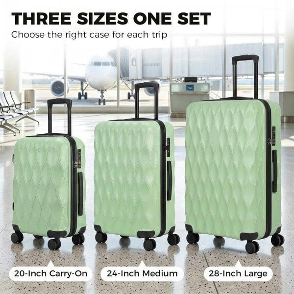 Bobobiy 3-Piece Suitcase Set, Hard Shell Carry On & Checked Luggage Set with TSA Lock, 20/24/28 Inch, Green