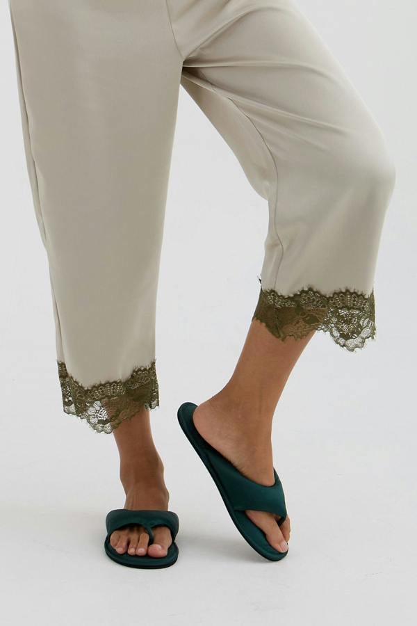 Pretty You London Satin Thong Sandal In Dark Sea Green