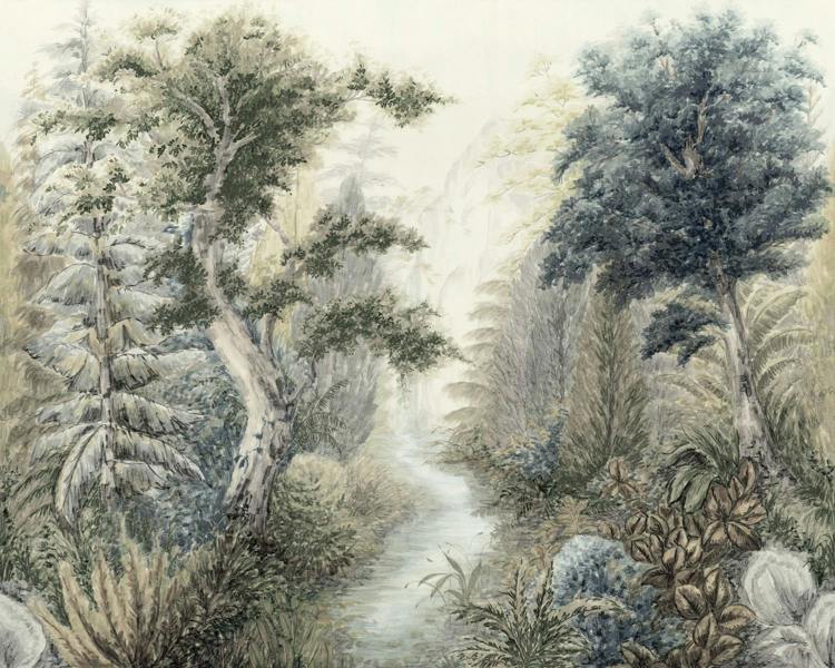 Grandeco Boutique Perfect Harmony Eco PVC Free Forest Tree Walk 5 lane Mural 3.75 x 3m, Green