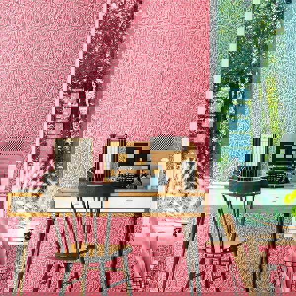 Hoopla Walls Maze Squiggle - Raspberry 10m Wallpaper