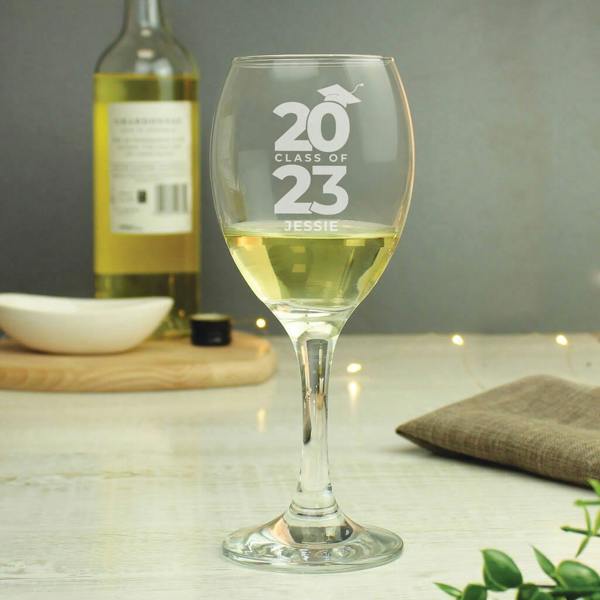 Personalised 'Class Of' Graduation Wine Glass - close-up detail