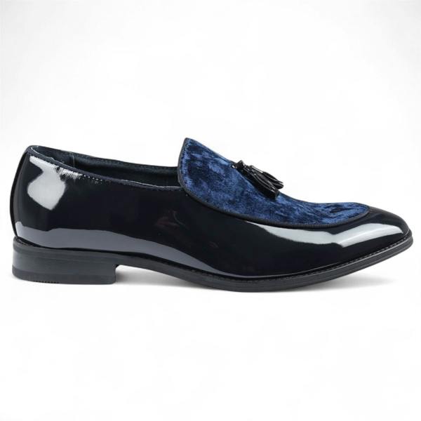 Dolcetto Men's Velvet Tassel Loafers Formal Patent Dress Shoes