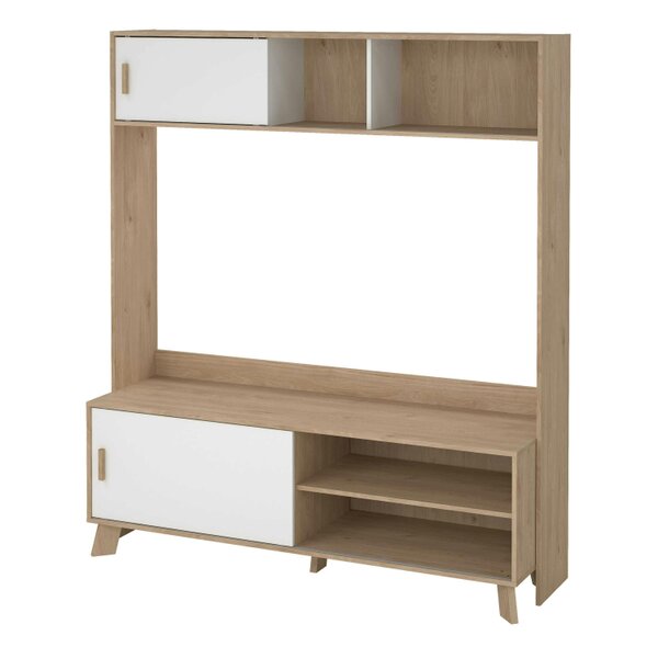 Wyld Haus Hobro White and Natural Oak Wood TV Unit 2 Sliding Doors