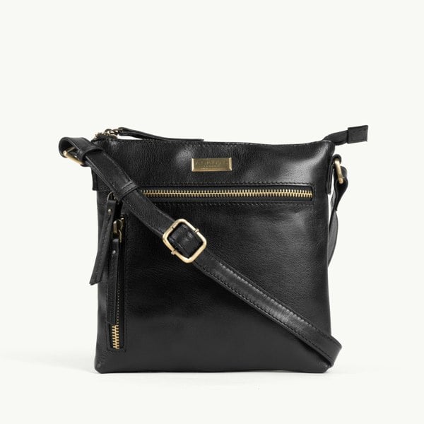 Assots London 'RUE' Black Polished VT Real Leather Crossbody Bag