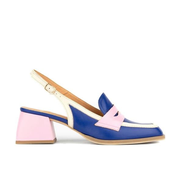 Embassy London Diana - Blue & Cream & Pink - Women's block heel slingback leather pump