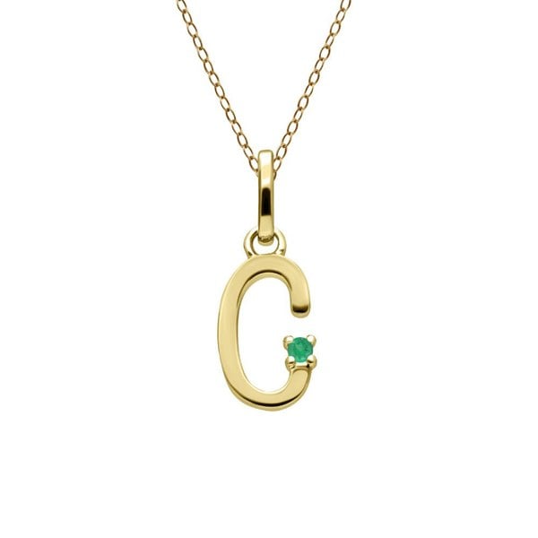 Gemondo Initial Emerald Letter Necklace In 9ct Yellow Gold