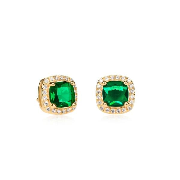 namana Gold Plated Sterling Silver Green Cubic Zirconia Cushion Halo Stud Earrings