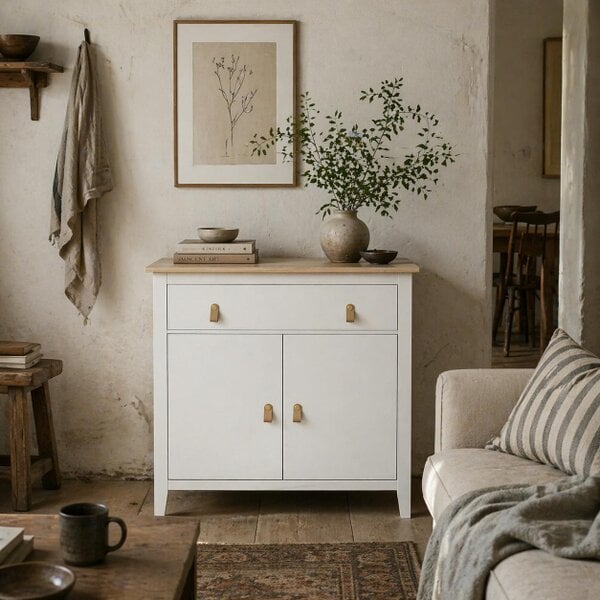 Wyld Haus Kesora Lela White and Natural Oak Farmhouse Style Sideboard