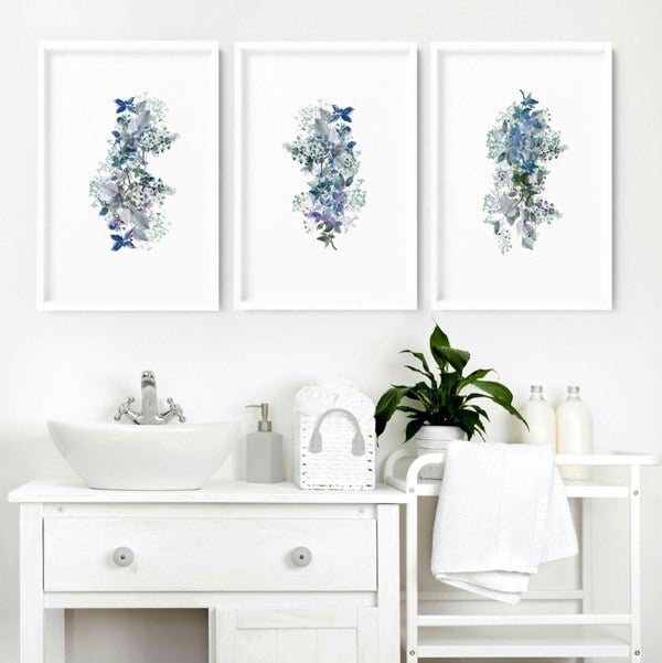 Framed pictures for bathroom | set of 3 Shabby Chic wall prints