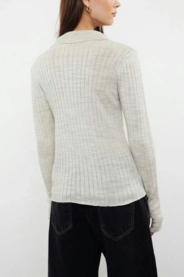 WOVCOR Polo Neck Knit Sweater with Finger Detail