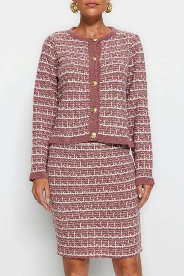 WOVCOR 2-Piece Soft Texture Knit Cardigan & Skirt Set