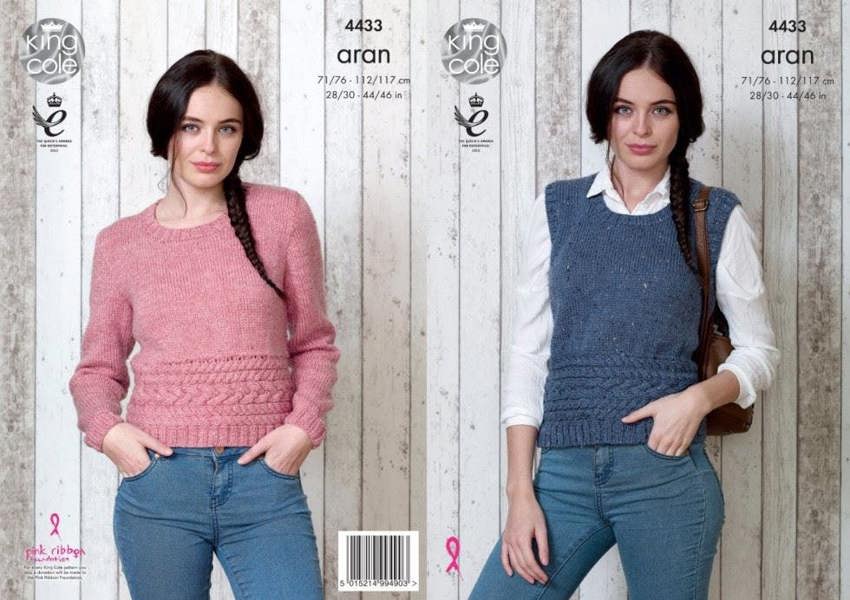 King Cole Big Value Knitting Pattern 4433, Slipovers, Sweaters for Women, 28 inch - 46 inch - Advanced