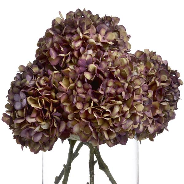 Wyld Haus Set of 3 Artificial Flowers Autumn Burgundy Hydrangea Stems
