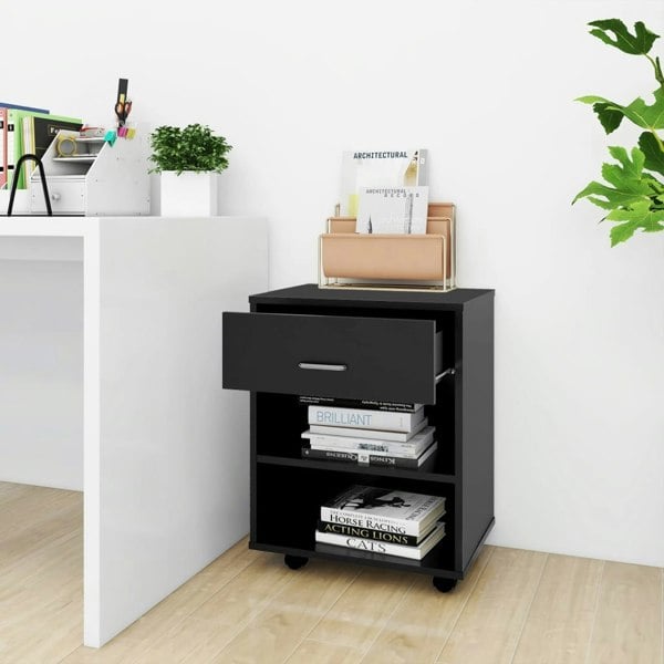 Berkfield Rolling Cabinet Black 46x36x59 cm Engineered Wood