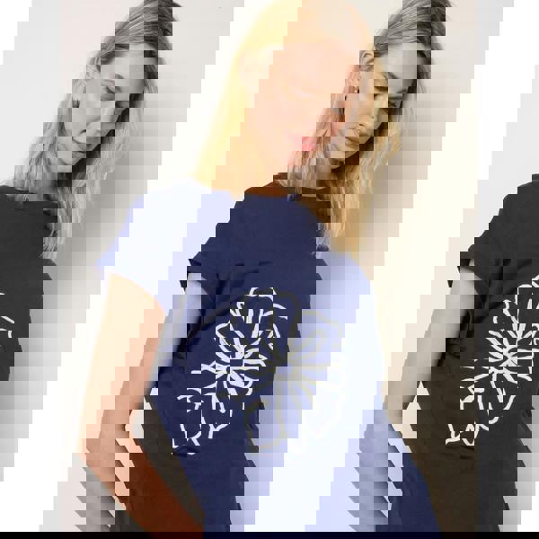 Blue Vanilla T-Shirt With Big Floral Embroidery