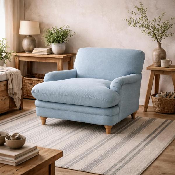 Wyld Haus Bambola Retro Soft Blue Chenille Cushioned Armchair