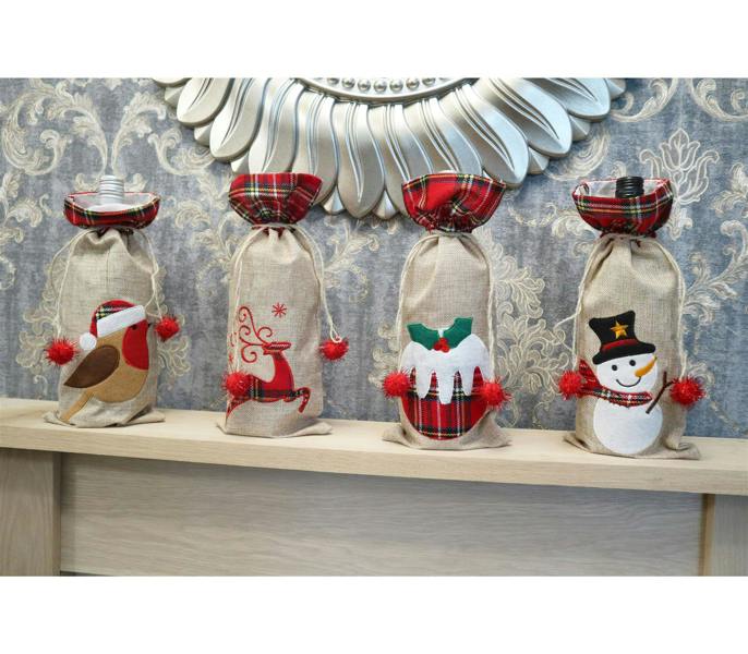 4 Pack Christmas Wine Bottle Cover Bags with Drawstring, Festive Printed Novelty Table Decorations image 7