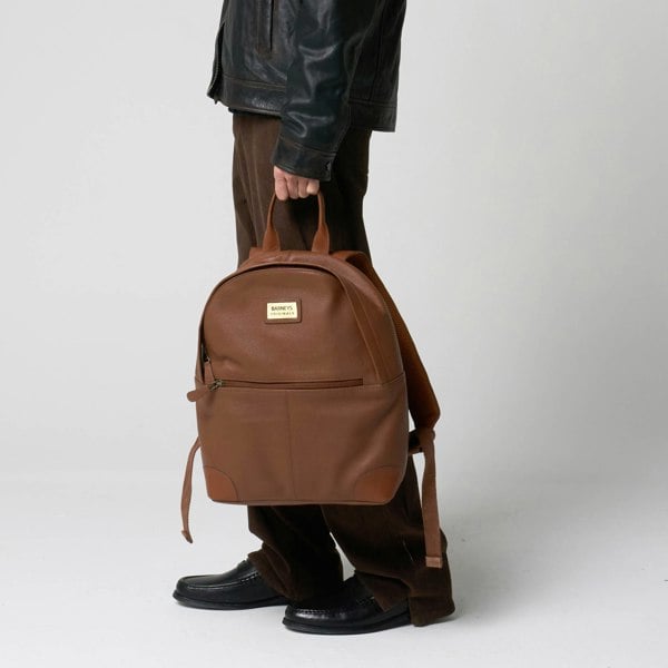 Barneys Originals Tan Real Leather Backpack